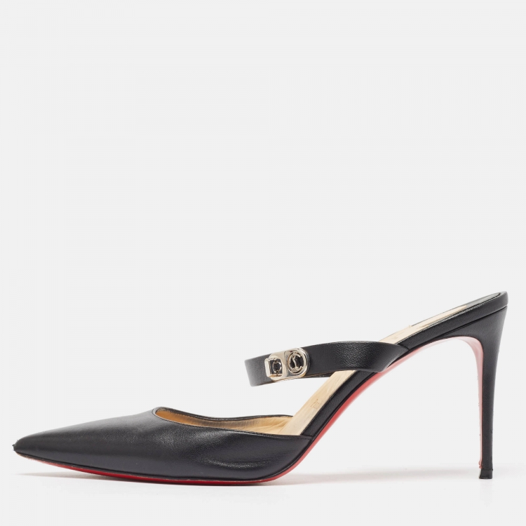 Pre Owned Christian Louboutin Black Leather Choco Lock Mules Size 41