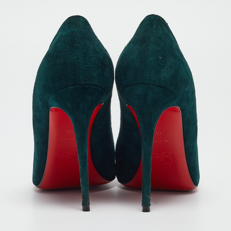 Pre Owned Christian Louboutin Dark Green Suede Kate Pumps Size 38