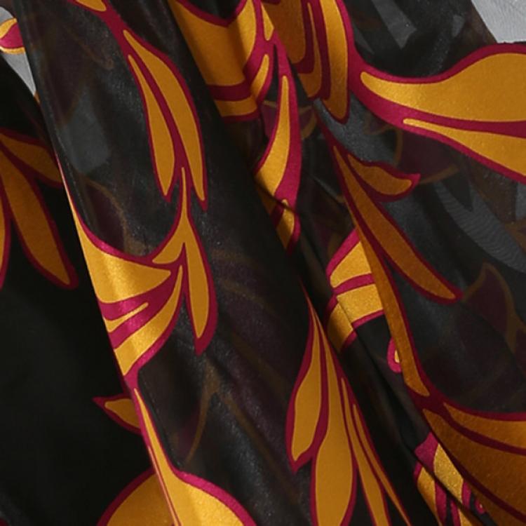Pre Owned Christian Siriano Black and Yellow Silk Printed Gown S