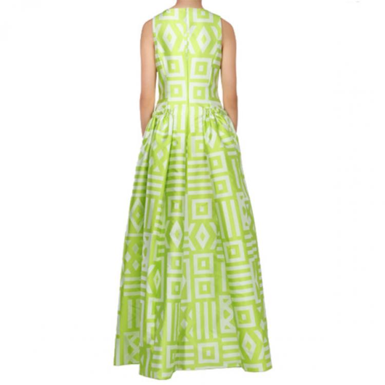Pre Owned Christian Siriano Lime Geometric-Print Gown S
