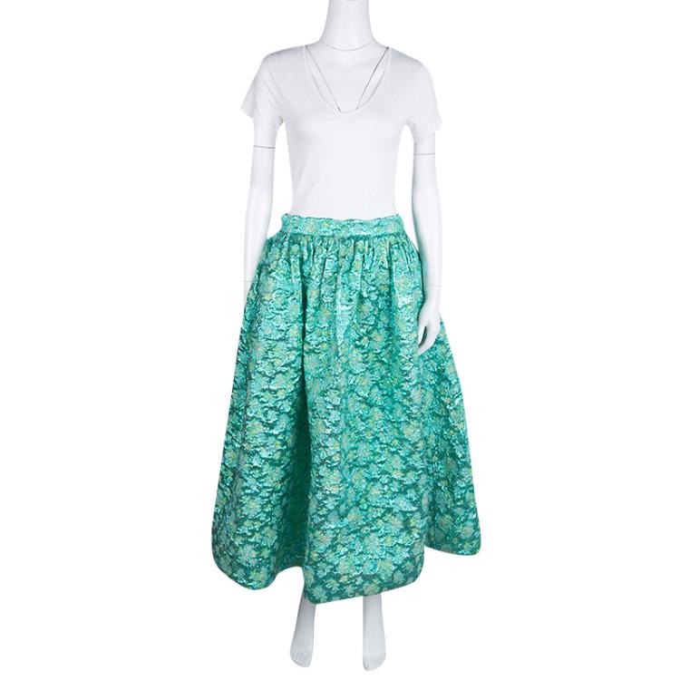 Women Green Satin Shirt With Brocade Skirt