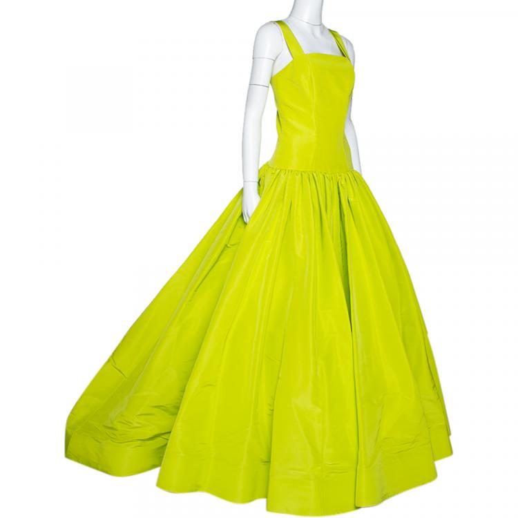 Pre Owned Christian Siriano Lime Silk Drop-Waist Gown S