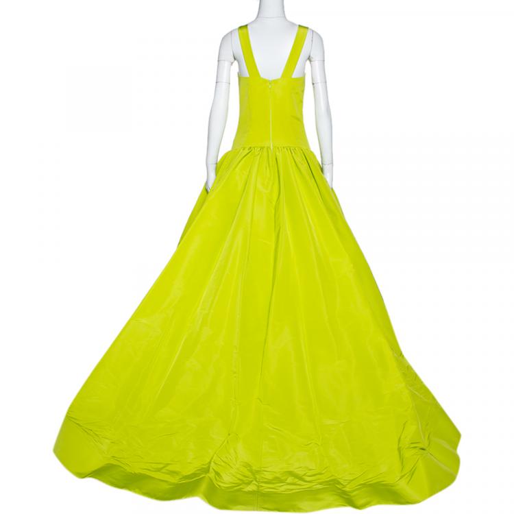 Pre Owned Christian Siriano Lime Silk Drop-Waist Gown S