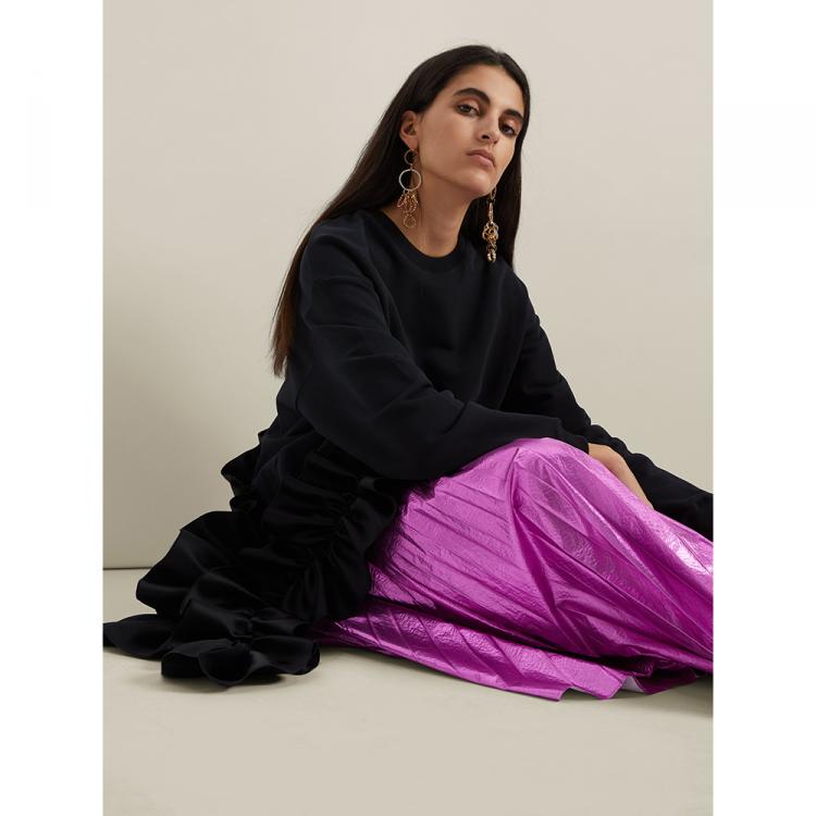Pre Owned Christopher Kane Black Ruffled Asymmetric Hem Cotton Sweatshirt L