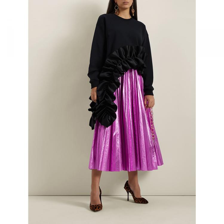 Pre Owned Christopher Kane Black Ruffled Asymmetric Hem Cotton Sweatshirt L