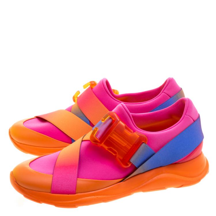 Pre Owned Christopher Kane Multicolor Neon Fabric Safety Buckle Low Top Sneakers Size 37