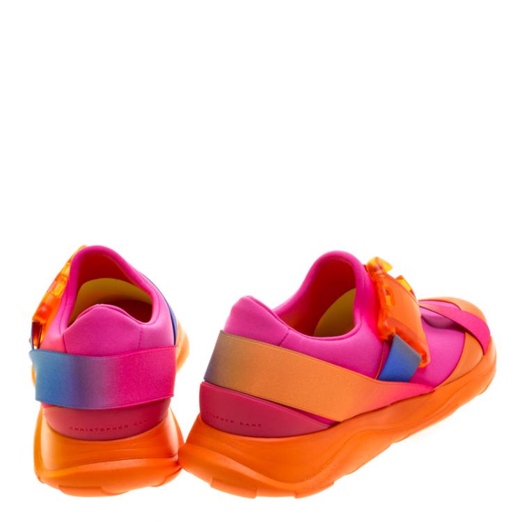 Pre Owned Christopher Kane Multicolor Neon Fabric Safety Buckle Low Top Sneakers Size 37