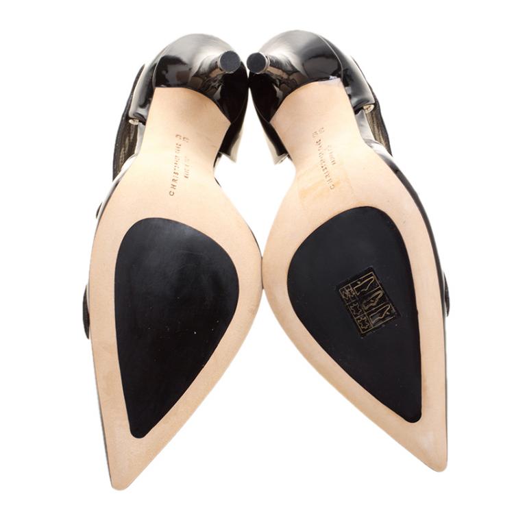 مملوكة مسبقًا Christopher Kane Black Patent Leather Art Deco Open Court Pointed Toe Pumps Size 39