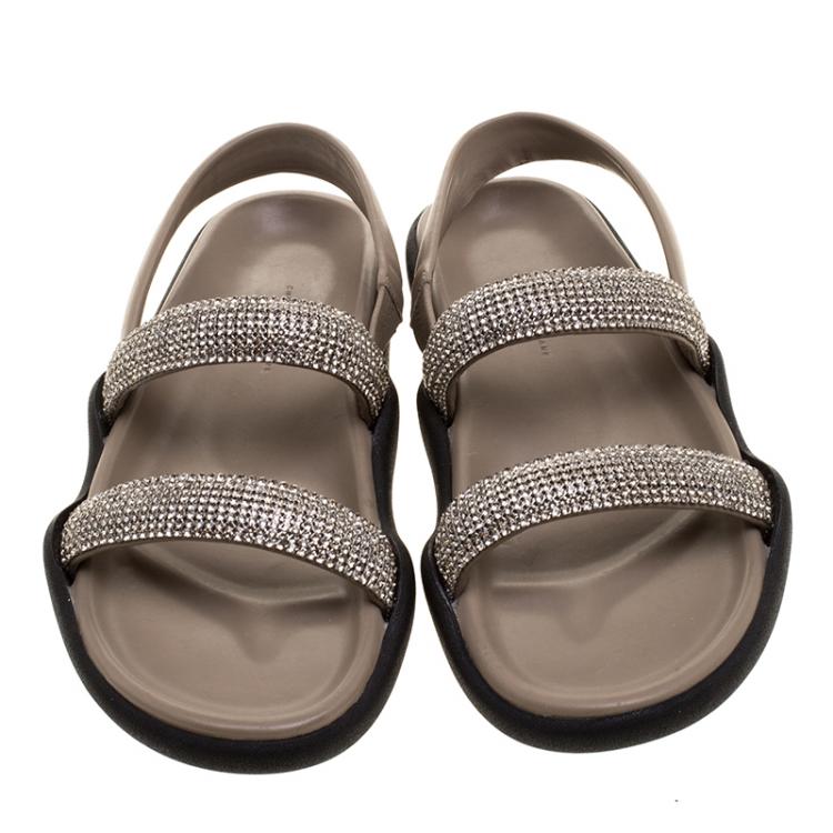 Pre Owned Christopher Kane Beige Crystal Embellished Flat Sandals Size 38
