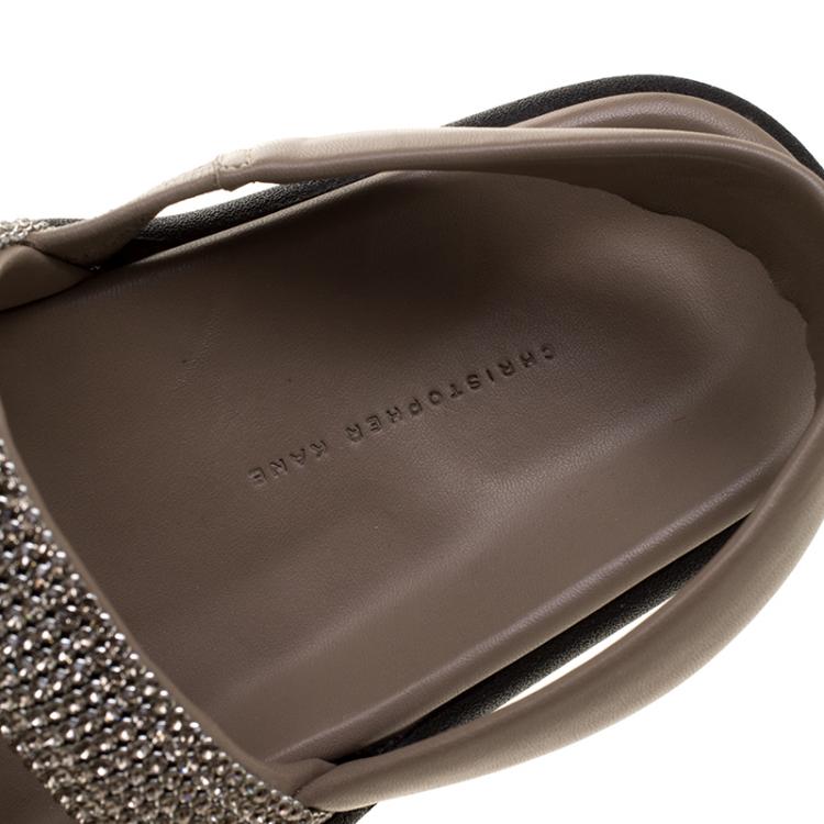 Pre Owned Christopher Kane Beige Crystal Embellished Flat Sandals Size 38