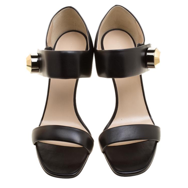 Pre Owned Christopher Kane Black Leather Metal Detail Sandals Size 40