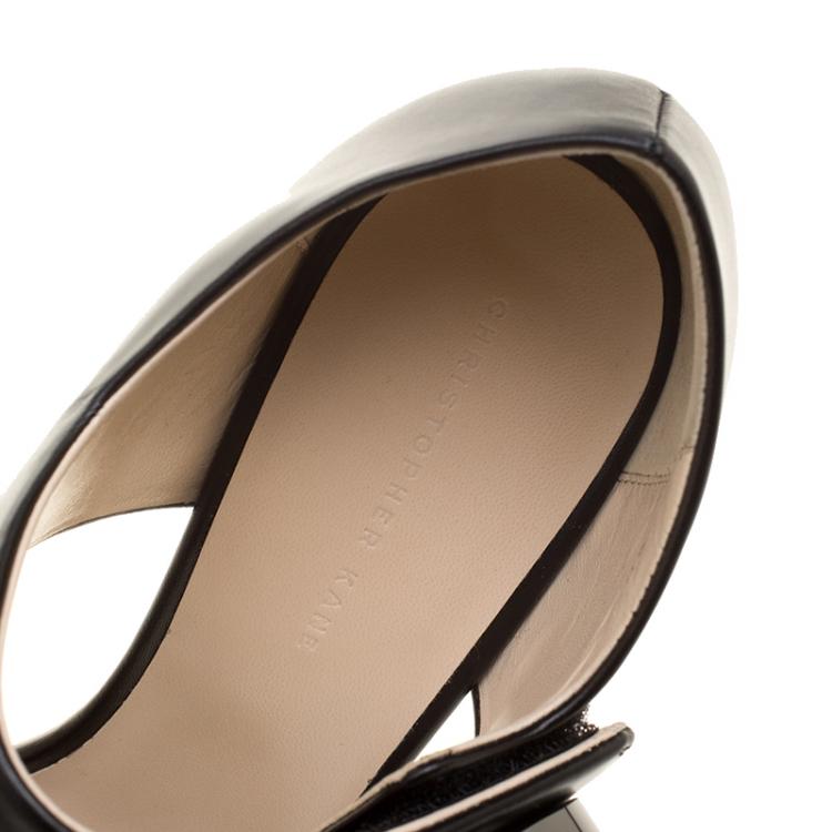 Pre Owned Christopher Kane Black Leather Metal Detail Sandals Size 40