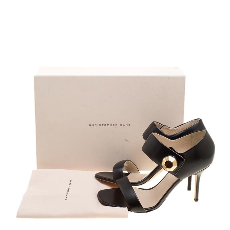 Pre Owned Christopher Kane Black Leather Metal Detail Sandals Size 40