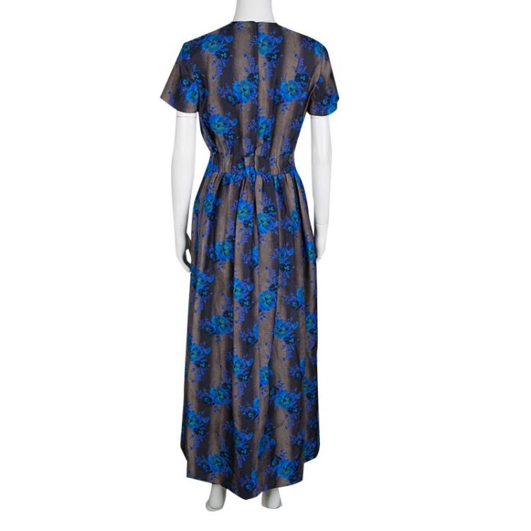 Pre Owned Christopher Kane Floral Printed Silk Zip Detail Maxi Dress M