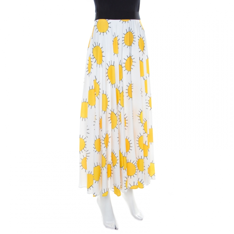 Christopher Kane White and Yellow Sunshine Print Pleated Midi