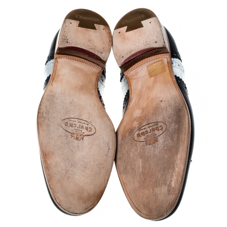 Pre Owned حذاء أوكسفورد تشورشيز بروغي جلد فضي ميتاليك و أسود مقاس 37