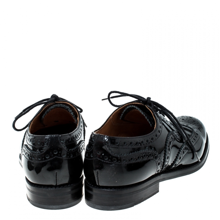 Pre Owned حذاء أوكسفوردز شيرش جلد بروغي أسود برباط مقاس 37