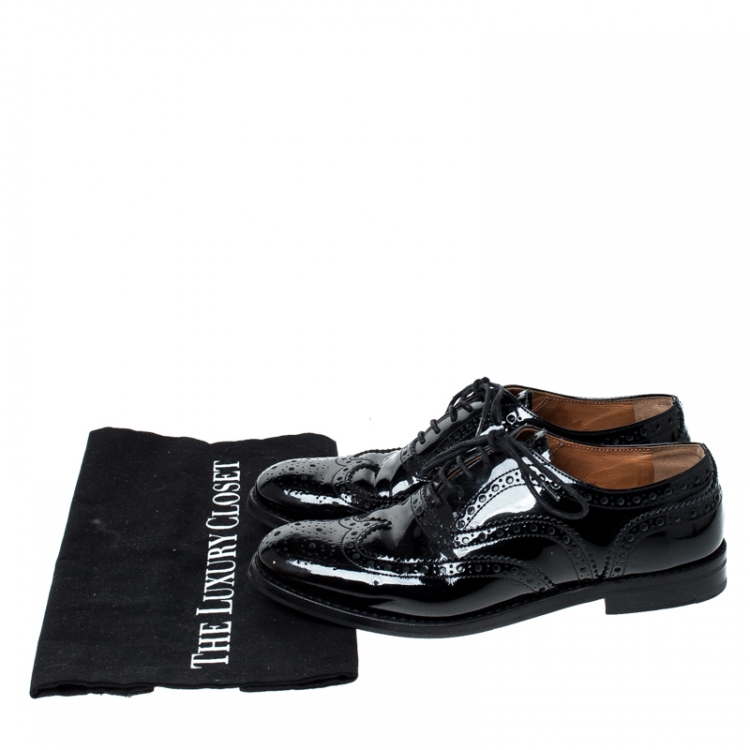 Pre Owned حذاء أوكسفوردز شيرش جلد بروغي أسود برباط مقاس 37