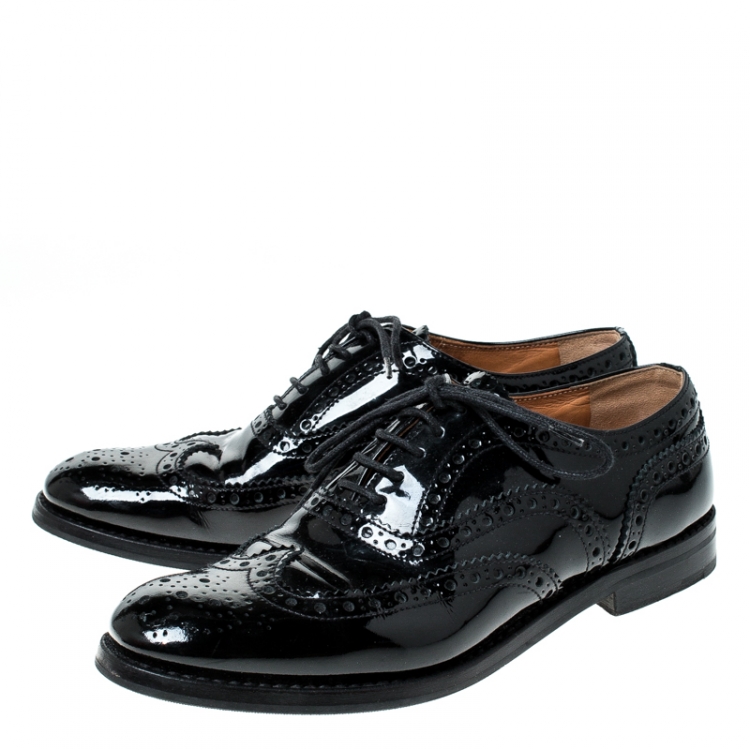 Pre Owned حذاء أوكسفوردز شيرش جلد بروغي أسود برباط مقاس 37