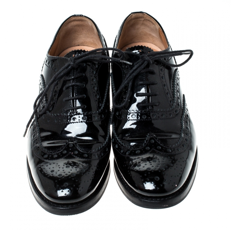 Pre Owned حذاء أوكسفوردز شيرش جلد بروغي أسود برباط  مقاس 37