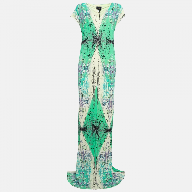 Pre Owned   Class by Roberto Cavalli Green Floral Print Jersey Maxi Dress L