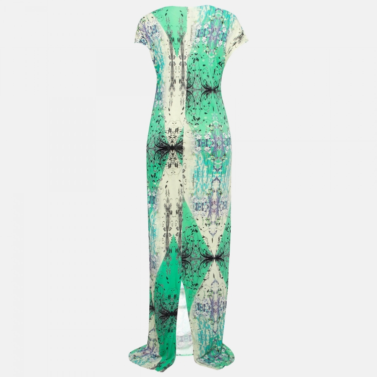 Pre Owned   Class by Roberto Cavalli Green Floral Print Jersey Maxi Dress L