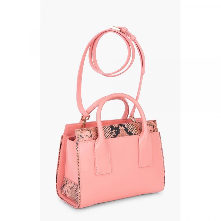 Pre Owned Class by Roberto Cavalli Pink Leather/PVC Lucille Snake Skin Small Tote Bag