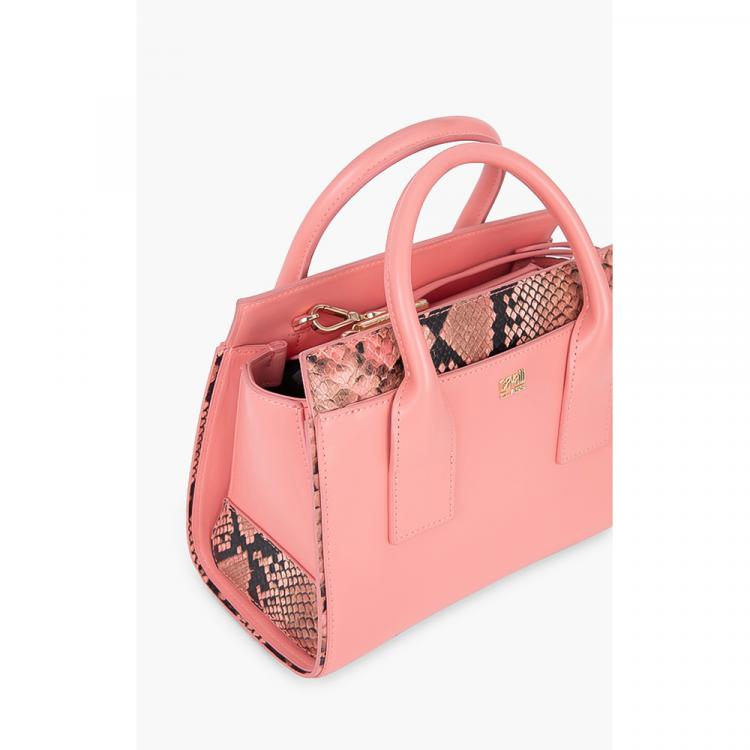 Pre Owned Class by Roberto Cavalli Pink Leather/PVC Lucille Snake Skin Small Tote Bag
