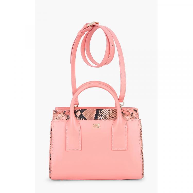 Class by Roberto Cavalli Pink Leather/PVC Lucille Snake Skin Small Tote ...