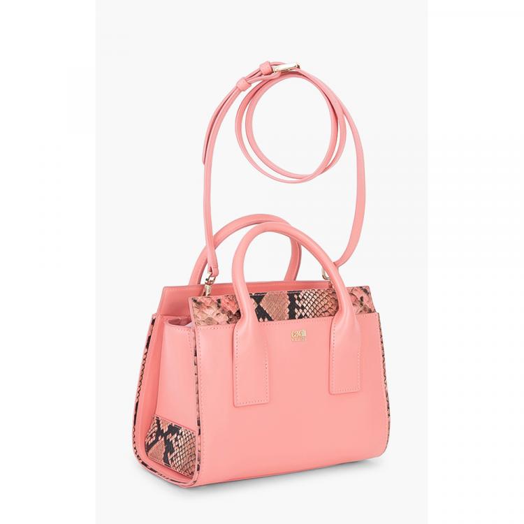Class by Roberto Cavalli Pink Leather/PVC Lucille Snake Skin Tote Bag by Roberto Cavalli
