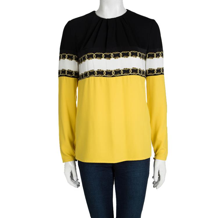Pre Owned Class by Roberto Cavalli Multicolor Printed Pleat Detail Long Sleeve Top S
