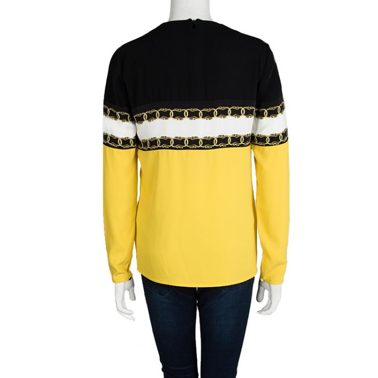 Pre Owned Class by Roberto Cavalli Multicolor Printed Pleat Detail Long Sleeve Top S