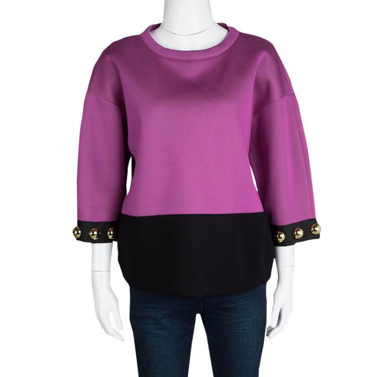 Pre Owned Class By Roberto Cavalli Colorblock Knit Studded Top M