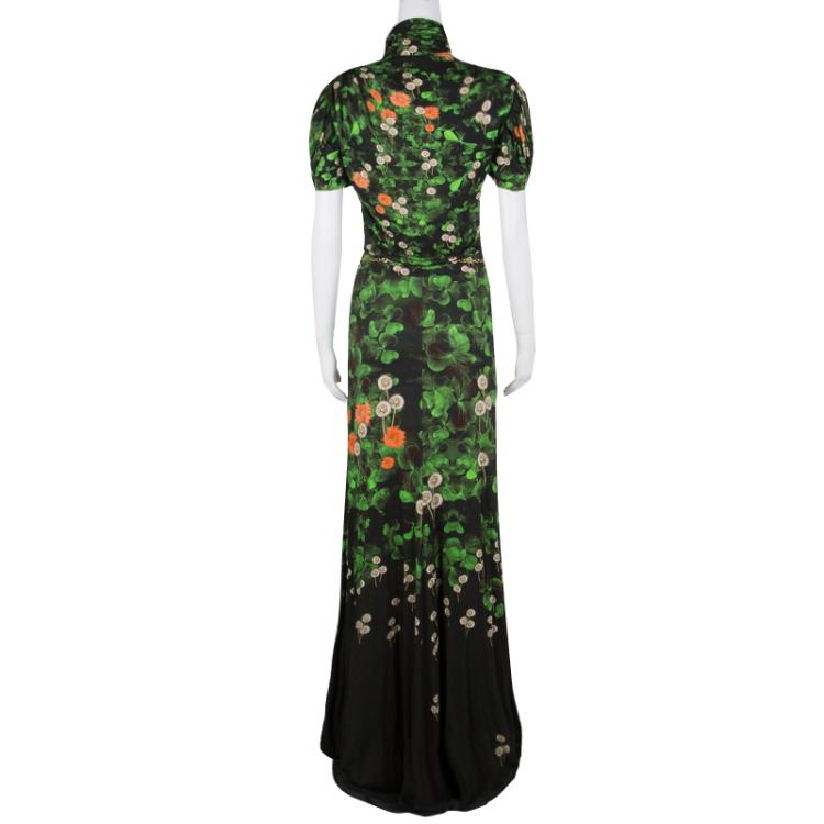 Pre Owned Class by Roberto Cavalli Floral Printed Jersey Embellished Belt Detail Maxi Dress M