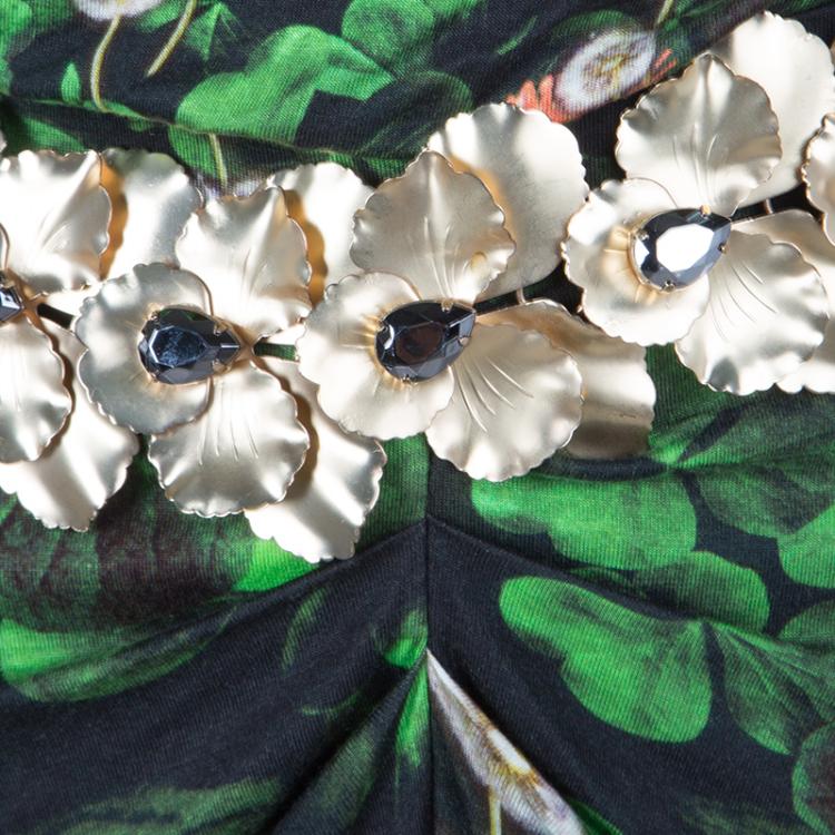 Pre Owned Class by Roberto Cavalli Floral Printed Jersey Embellished Belt Detail Maxi Dress M