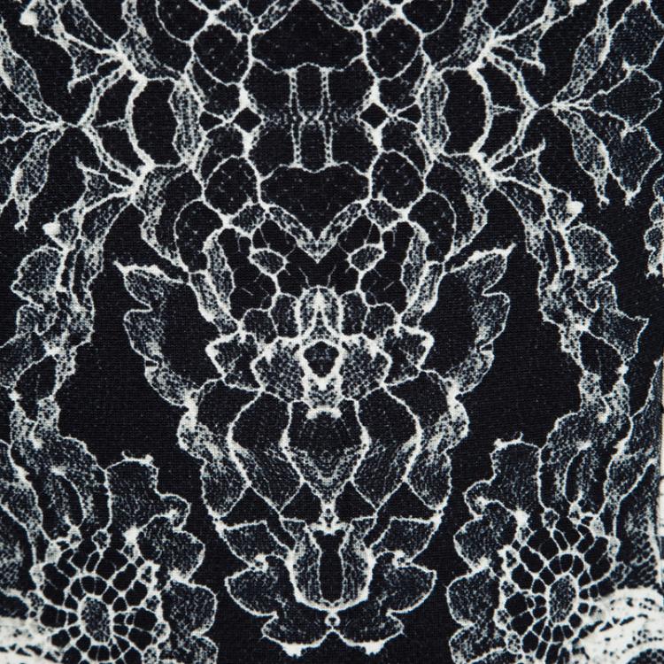 Pre Owned Class by Roberto Cavalli Monochrome Floral Lace Printed Jersey Long Sleeve Dress M