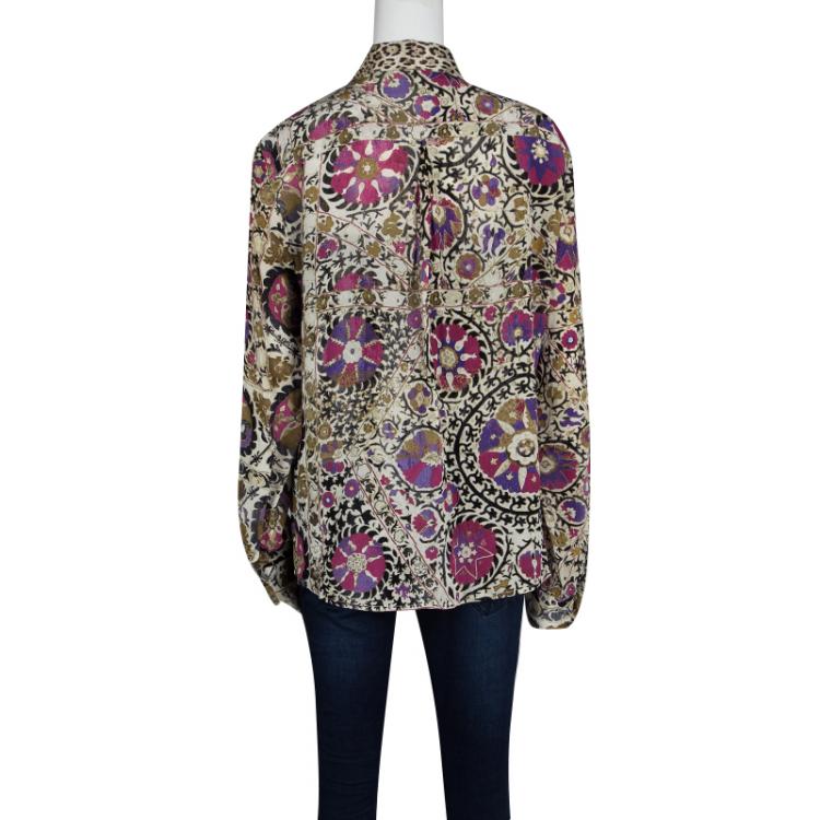 Pre Owned Class by Roberto Cavalli Floral and Animal Printed Silk Lurex Detail Shirt XL