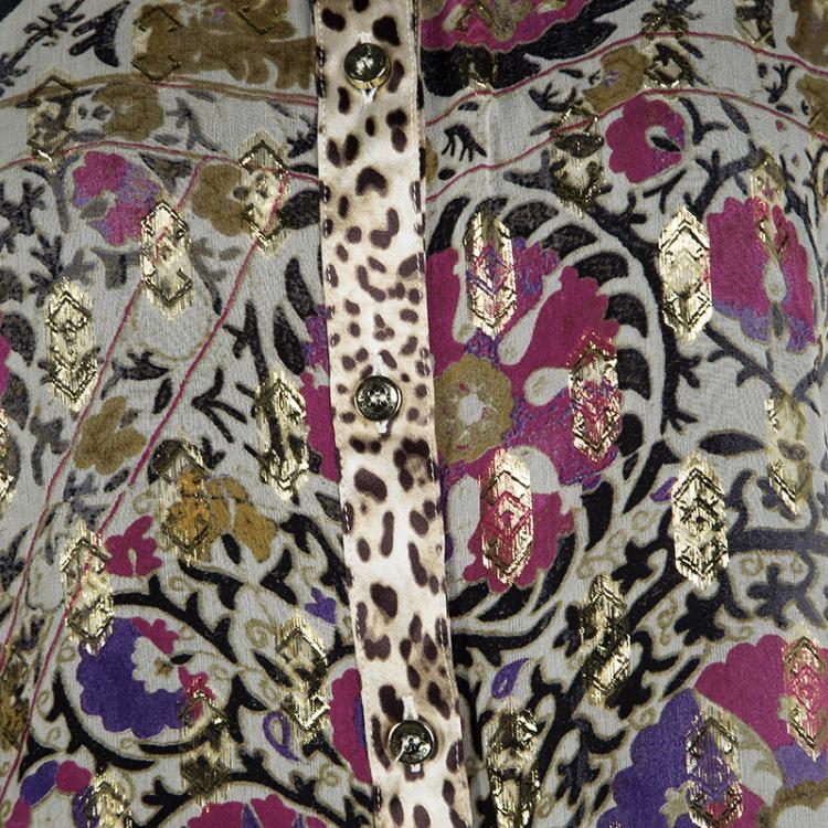 Pre Owned Class by Roberto Cavalli Floral and Animal Printed Silk Lurex Detail Shirt XL