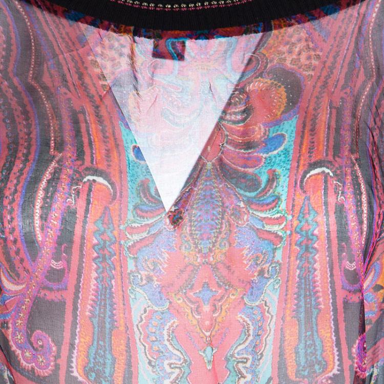 Pre Owned Class by Roberto Cavalli Multicolor Printed Sheer Silk Kaftan Style Top L