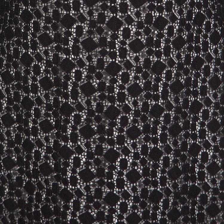 Pre Owned Class By Roberto Cavalli Monochrome Lace Long Sleeve Dress M