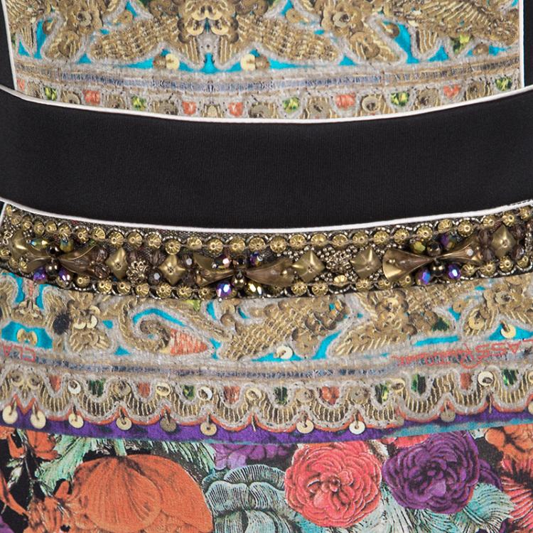 Pre Owned Class By Roberto Cavalli Black Printed Embellished Sleeveless Bodycon Dress M