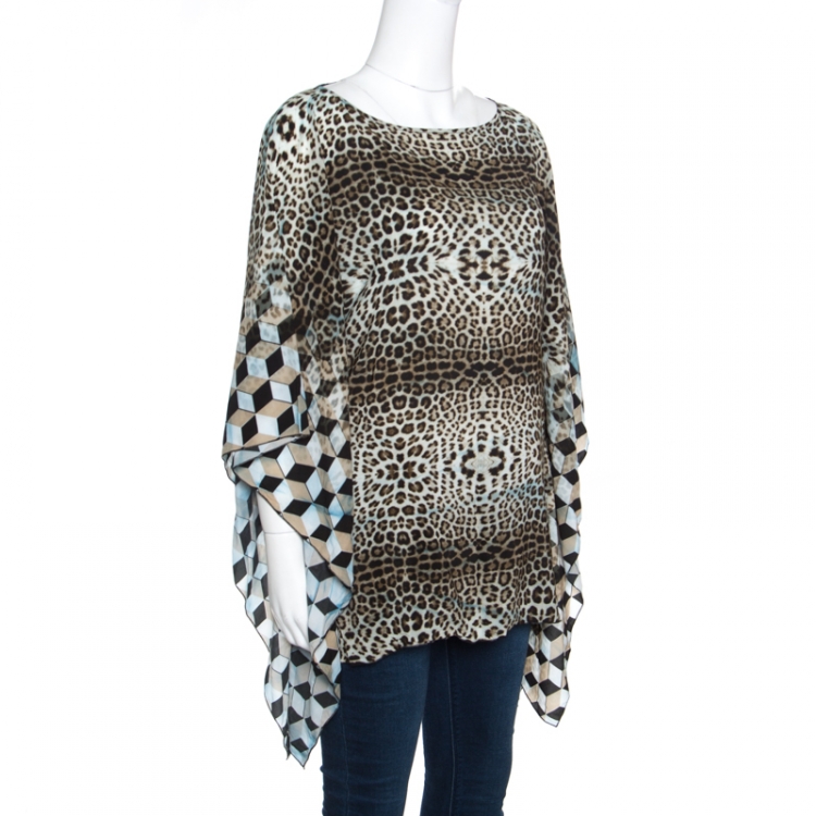 Pre Owned Cavalli Class Multicolor Leopard Print Kaftan Top L