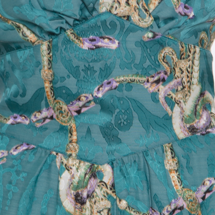 Pre Owned Class by Roberto Cavalli Teal Intertwined Snakes Printed Long Sleeve Dress M