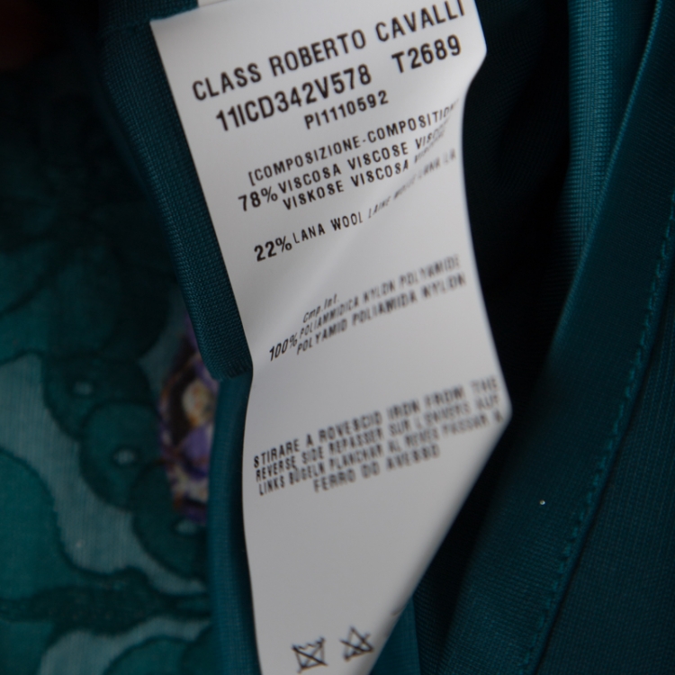 Pre Owned Class by Roberto Cavalli Teal Intertwined Snakes Printed Long Sleeve Dress M
