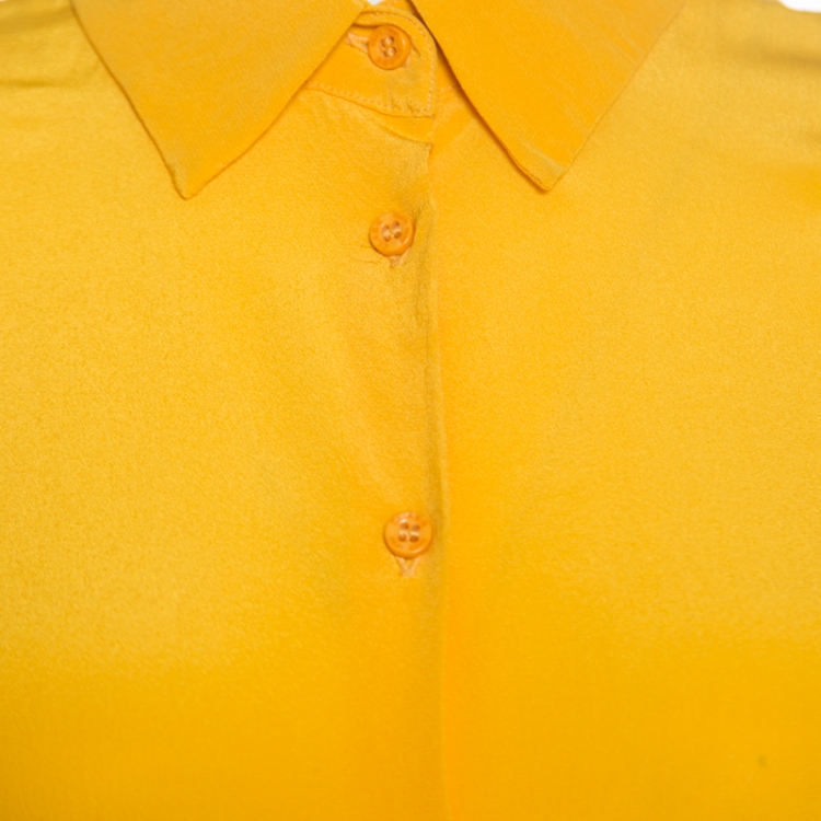 Pre Owned Class by Roberto Cavalli Yellow Silk Crepe Paneled Sleeve Blouse M
