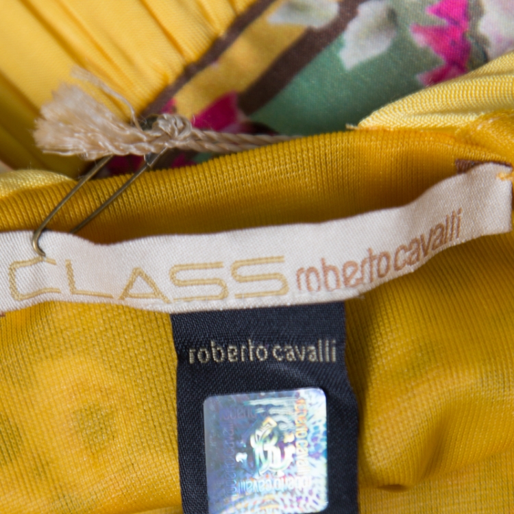 Pre Owned Class by Roberto Cavalli Yellow Knit Floral Trim Embellished Maxi Dress  L