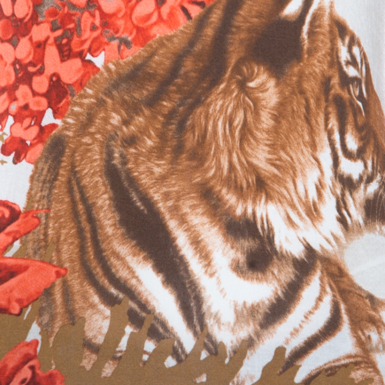 Pre Owned Class by Roberto Cavalli Multicolor Floral and Tiger Figure Printed Long Sleeve Top M