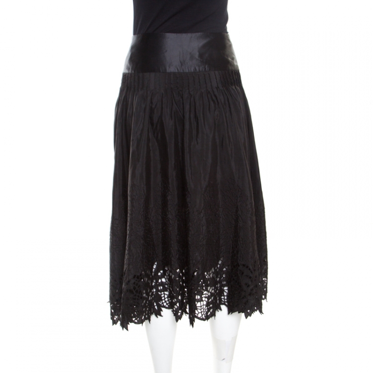 Pre Owned Class By Roberto Cavalli Black Embroidered Cutout Trim Detail Midi Skirt M