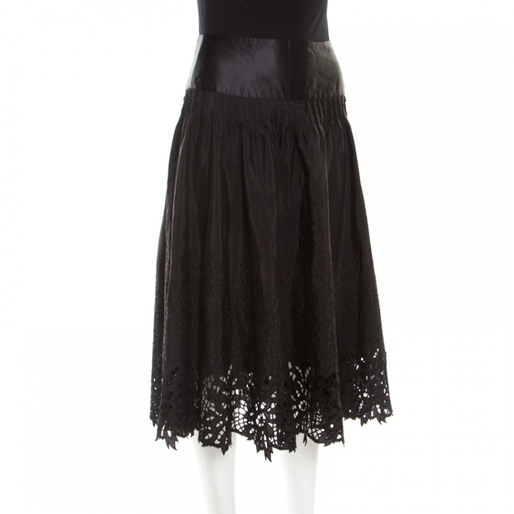Pre Owned Class By Roberto Cavalli Black Embroidered Cutout Trim Detail Midi Skirt M