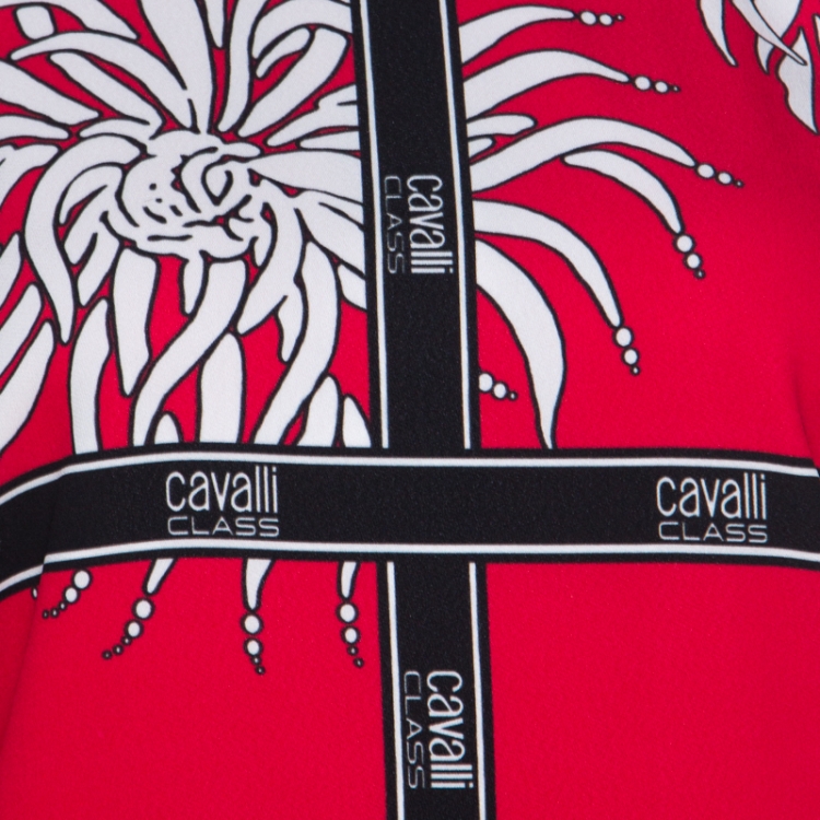 Pre Owned Cavalli Class Red and Black Floral Print Crepe Tunic Shift Dress M
